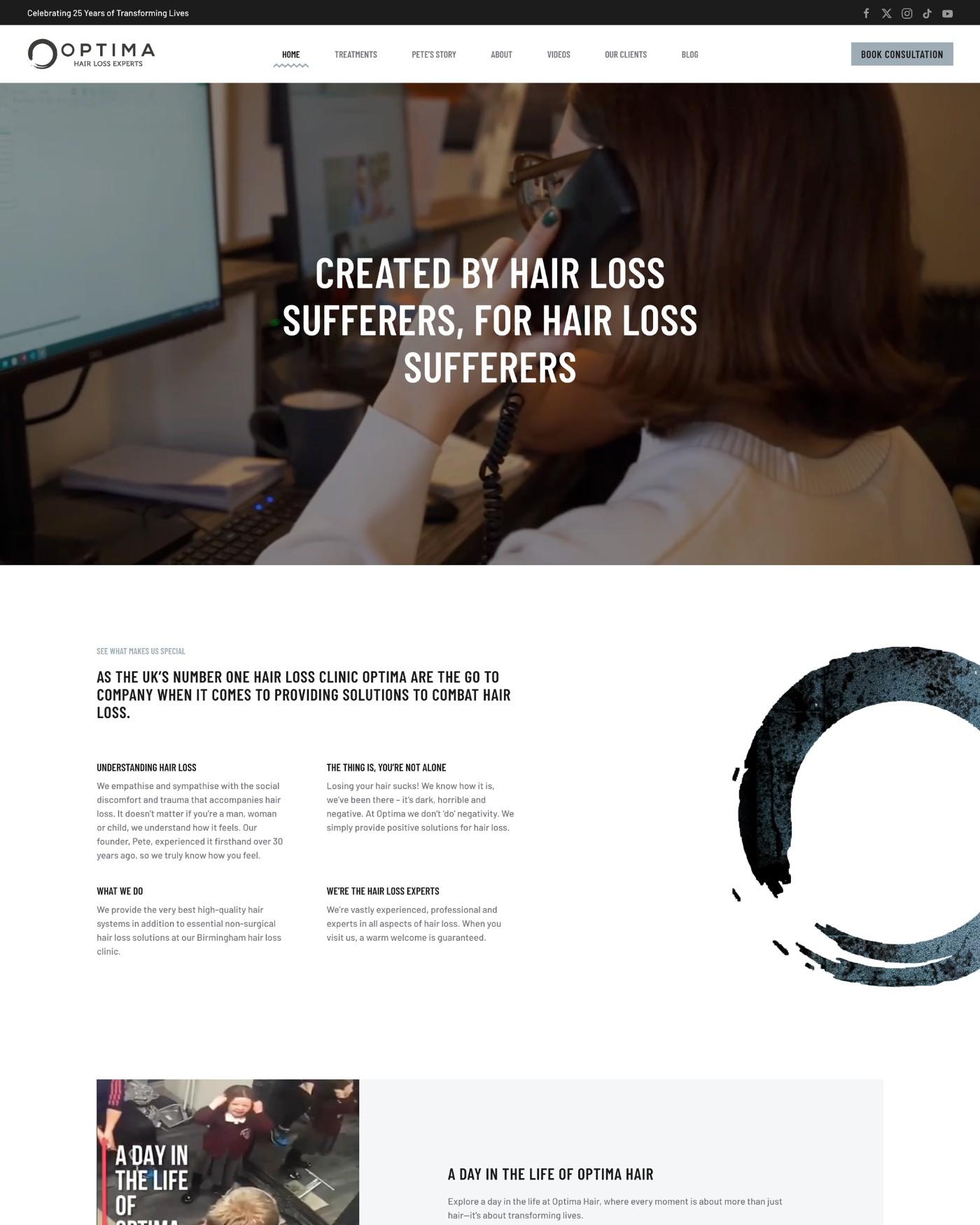 Optima Hair website