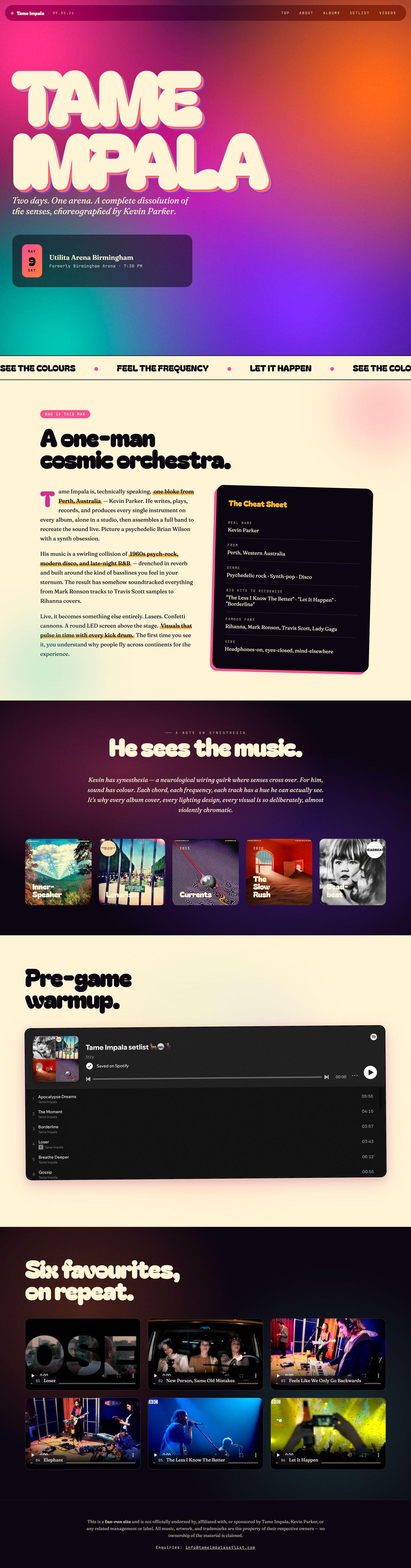 Tame Impala Setlist — Creative project
